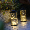 Retro Glass Cylinder Solar Lanterns with 50 LED Firefly Lights for Outdoor Garden and Patio Decor