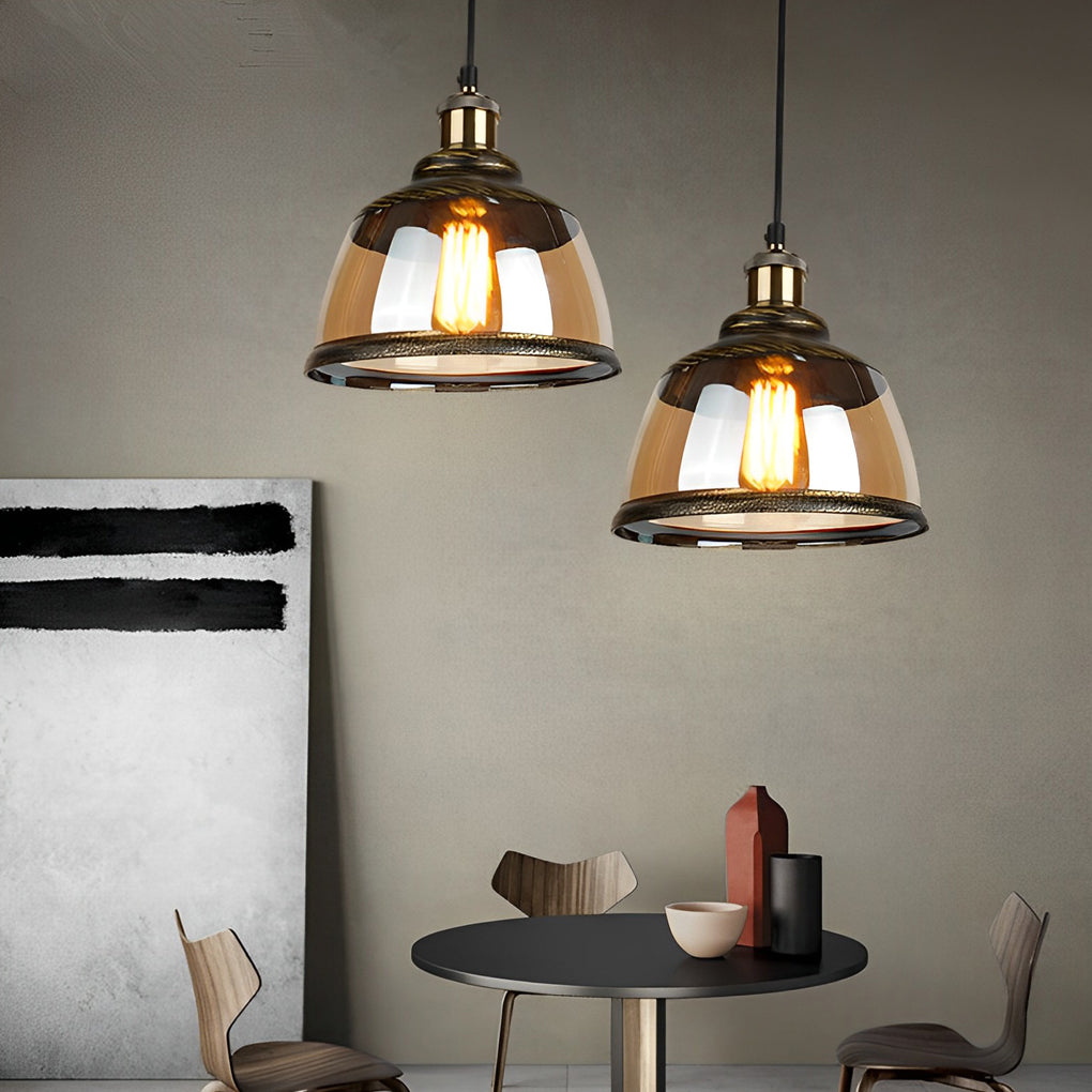 Retro Green Bronze Glass Pendant Light Vintage Industrial Small Chandelier for Dining Room and Bedroom