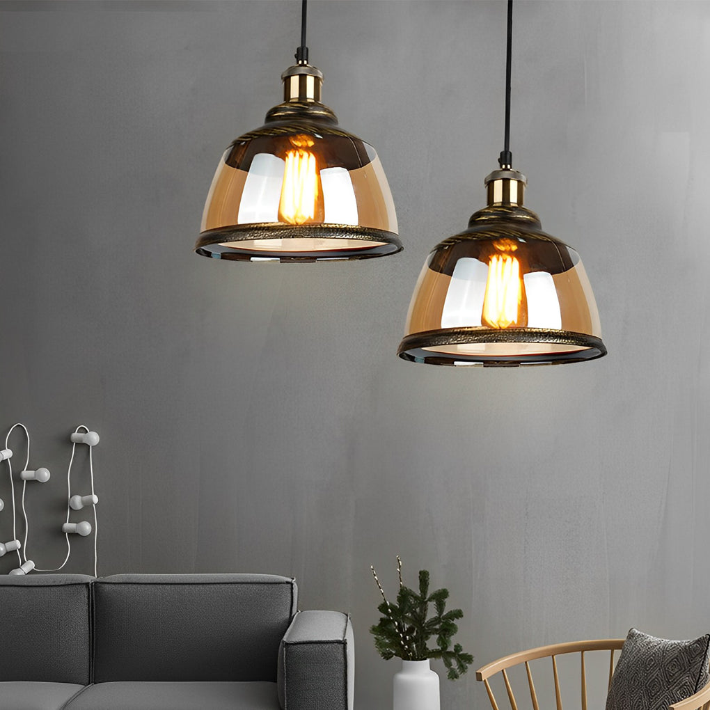 Retro Green Bronze Glass Pendant Light Vintage Industrial Small Chandelier for Dining Room and Bedroom