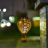 Retro Hot Air Balloon Solar Lantern Hanging Metal Garden Light Outdoor Decorative Lamp