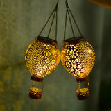 Retro Hot Air Balloon Solar Lantern Hanging Metal Garden Light Outdoor Decorative Lamp