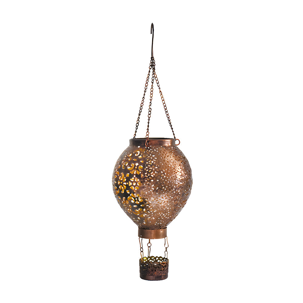 Retro Hot Air Balloon Solar Lantern Hanging Metal Garden Light Outdoor Decorative Lamp
