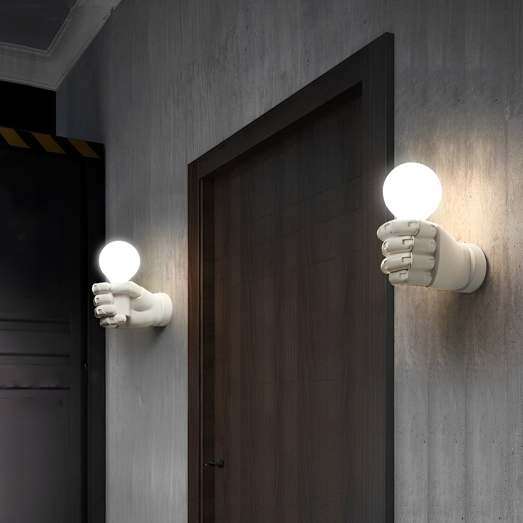 Retro Industrial Fist Hand Wall Sconce Resin Decorative Wall Lamp for Porch Hallway and Stairs