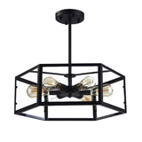 Retro Industrial Geometric Hexagonal Glass Flush Mount LED Ceiling Light for Living Room and Cafe
