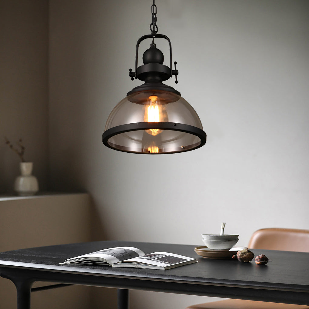 Retro Industrial Glass Bowl Pendant Light Antique Iron Hanging Ceiling Lamp for Kitchen Island