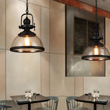 Retro Industrial Glass Bowl Pendant Light Antique Iron Hanging Ceiling Lamp for Kitchen Island
