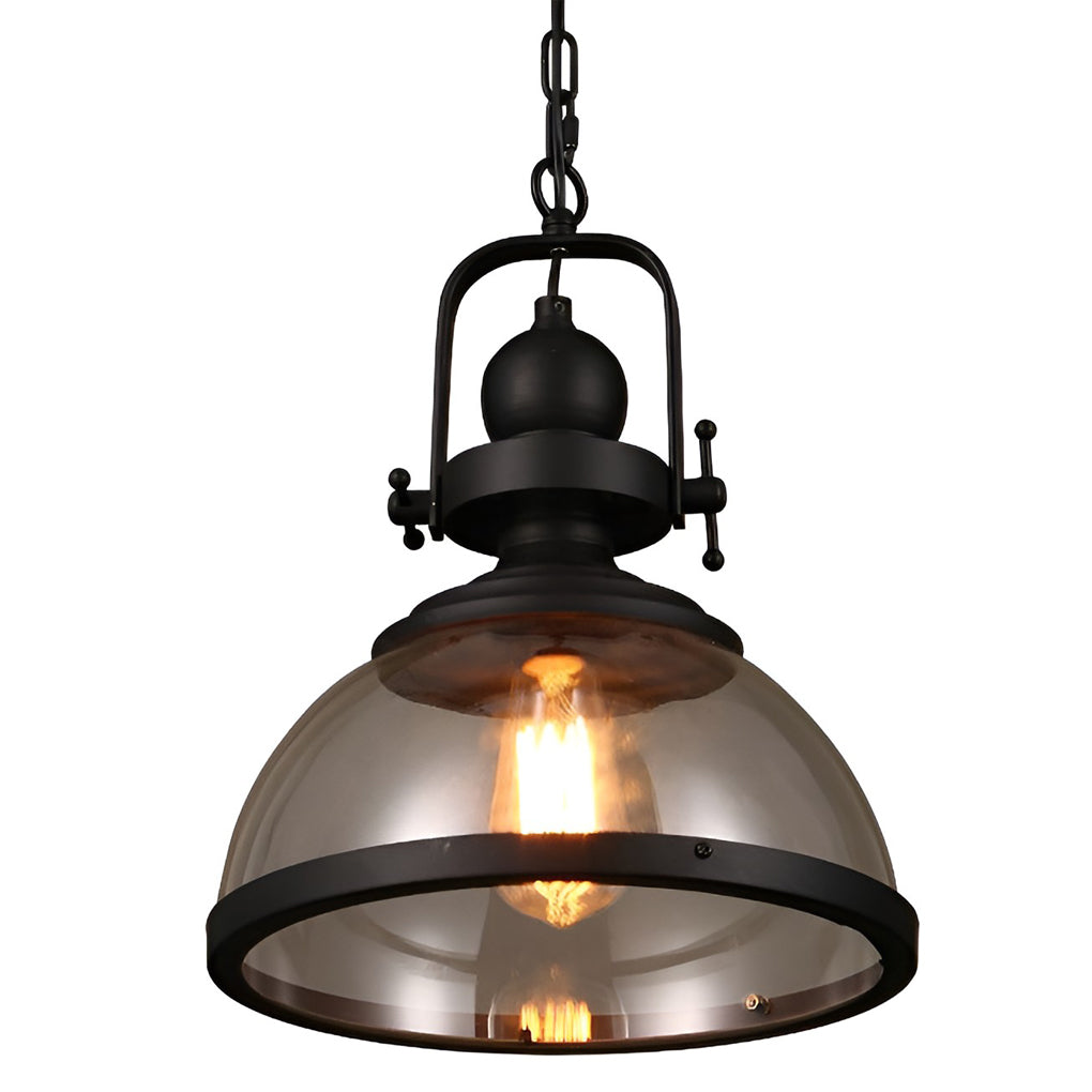 Retro Industrial Glass Bowl Pendant Light Antique Iron Hanging Ceiling Lamp for Kitchen Island