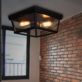Retro Industrial Double Head LED Ceiling Light with Square Glass Shade for Hallway Balcony