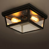 Retro Industrial Double Head LED Ceiling Light with Square Glass Shade for Hallway Balcony