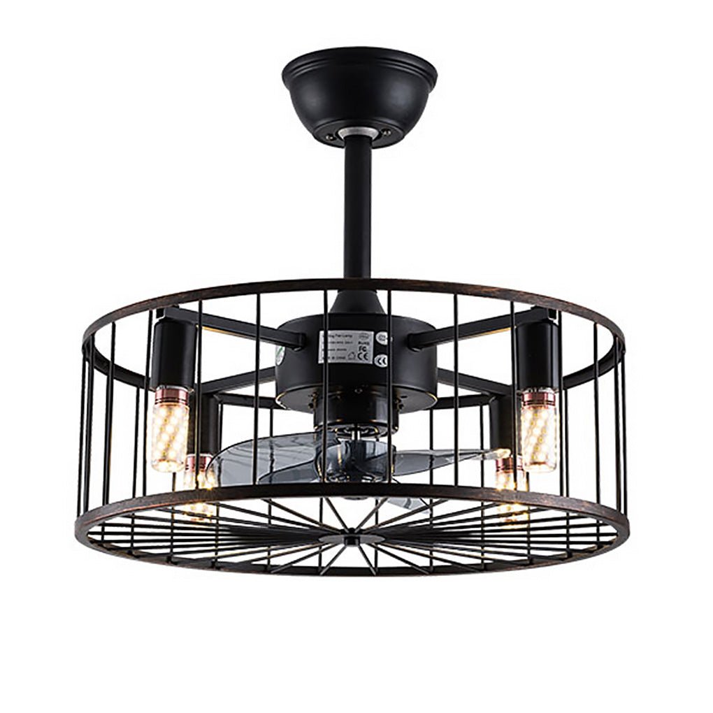 Vintage Industrial Cage Bladeless Ceiling Fan with Light and Remote Control 18 Inch Mute Fan