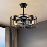 Vintage Industrial Cage Bladeless Ceiling Fan with Light and Remote Control 18 Inch Mute Fan