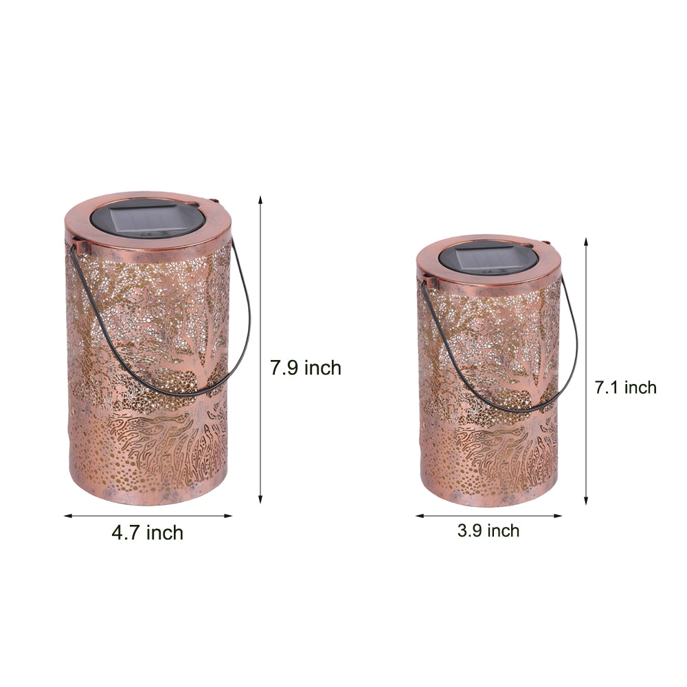Retro Iron Solar Hanging Lantern with Decorative Tree Pattern Projection for Outdoor Garden