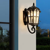Retro Lantern Style Exterior Wall Lamp Waterproof Black Aluminum Outdoor Plug In Sconce