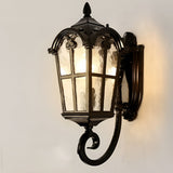 Retro Lantern Style Exterior Wall Lamp Waterproof Black Aluminum Outdoor Plug In Sconce