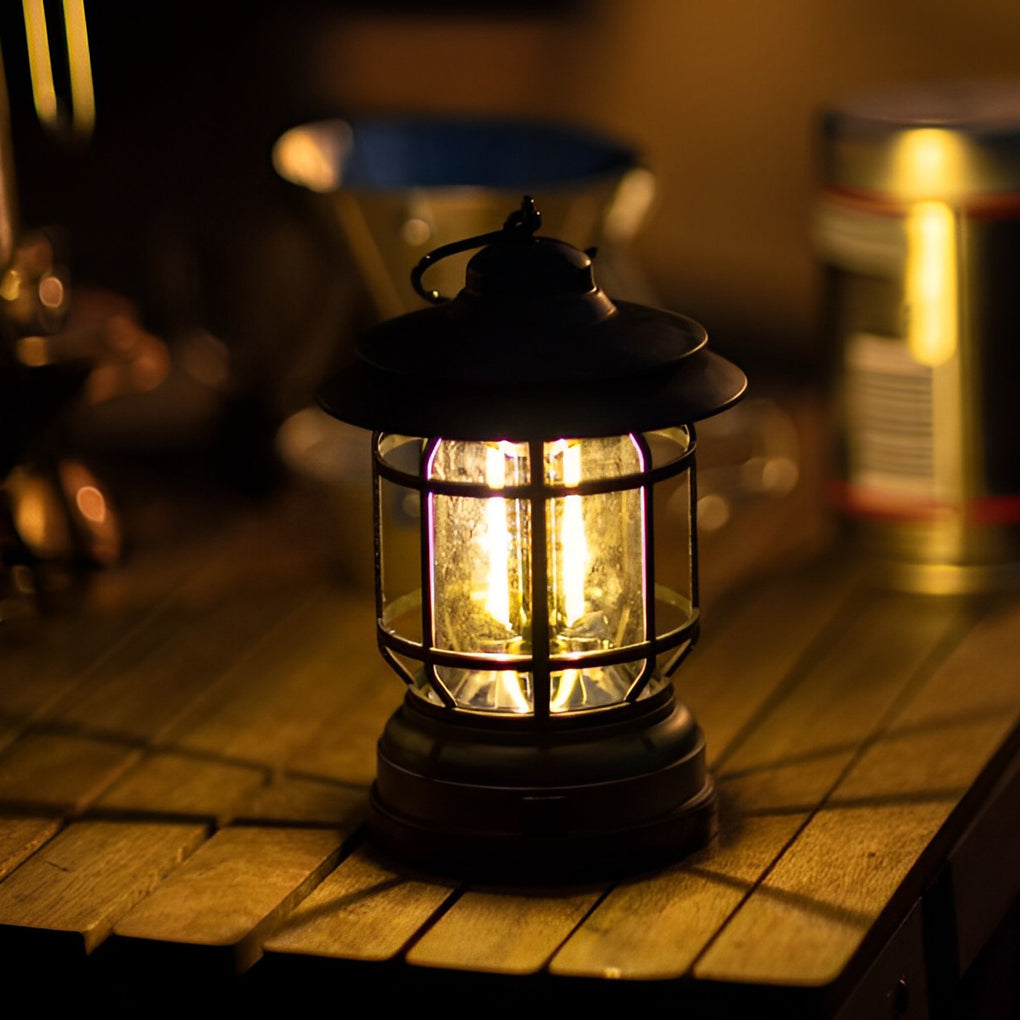 Retro LED Camping Lantern Waterproof Rechargeable Outdoor Hanging Light for Garden and Tents