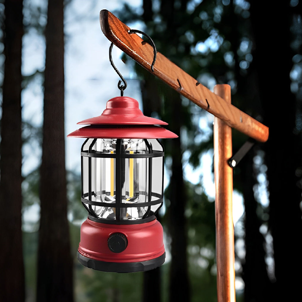 Retro LED Camping Lantern Waterproof Rechargeable Outdoor Hanging Light for Garden and Tents