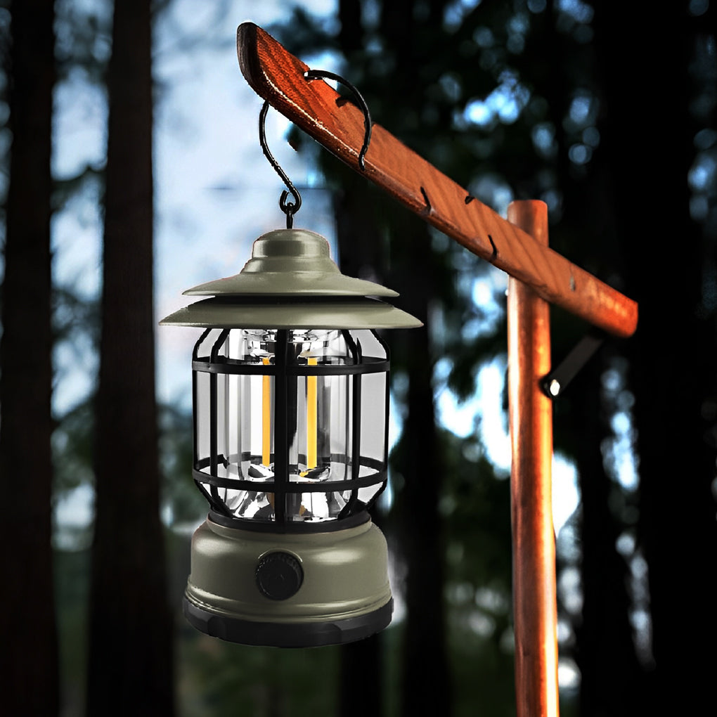 Retro LED Camping Lantern Waterproof Rechargeable Outdoor Hanging Light for Garden and Tents