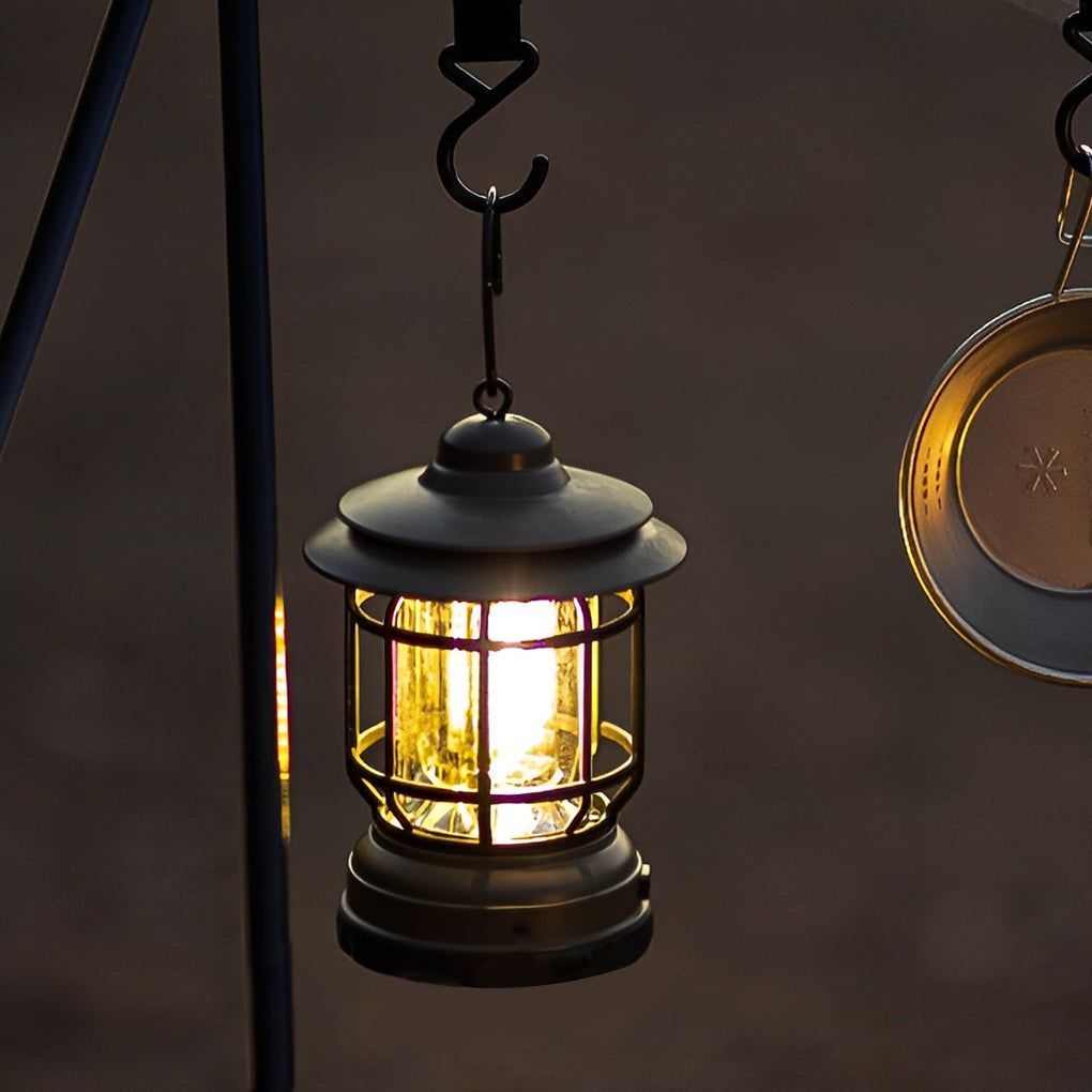 Retro LED Camping Lantern Waterproof Rechargeable Outdoor Hanging Light for Garden and Tents
