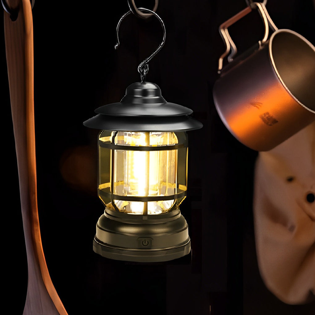 Retro LED Camping Lantern Waterproof Rechargeable Outdoor Hanging Light for Garden and Tents