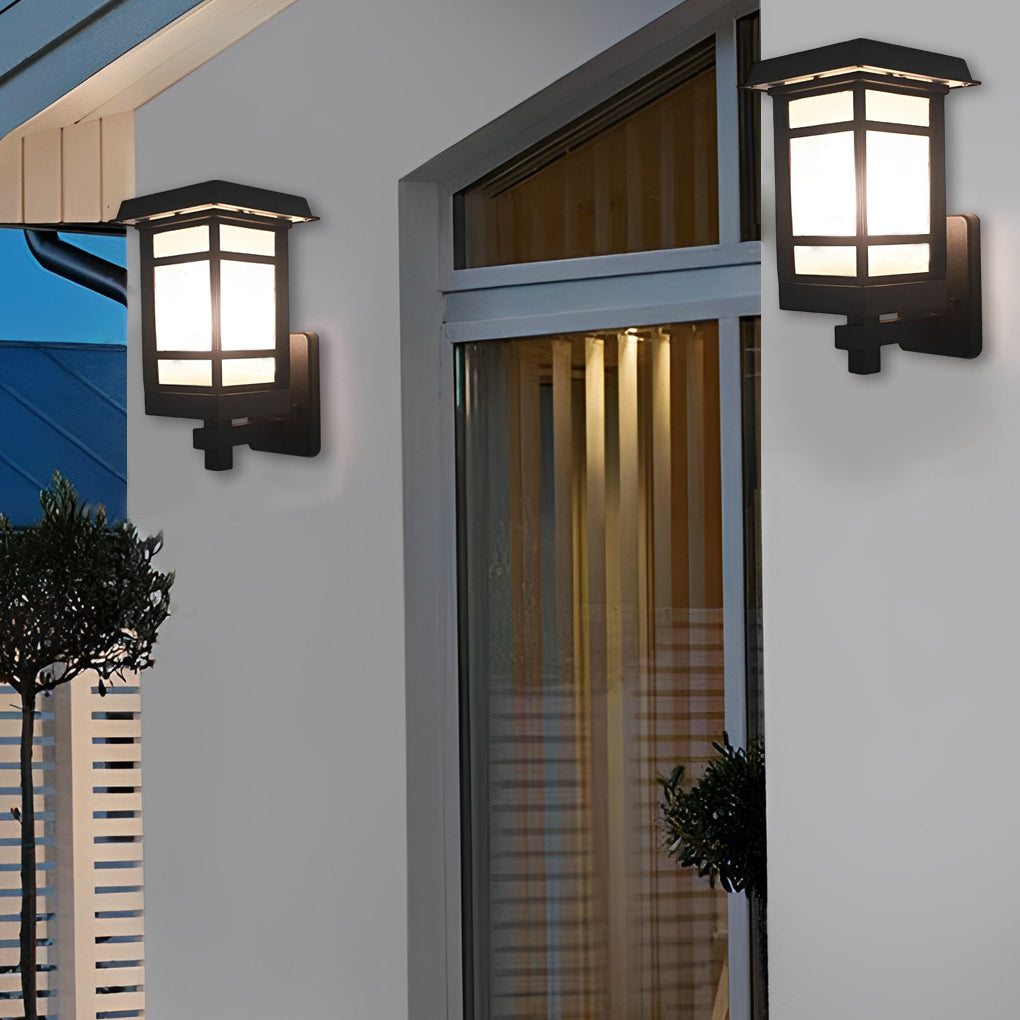 Retro Matte Black Outdoor Wall Sconce LED Waterproof Glass Lantern for Garden and Patio