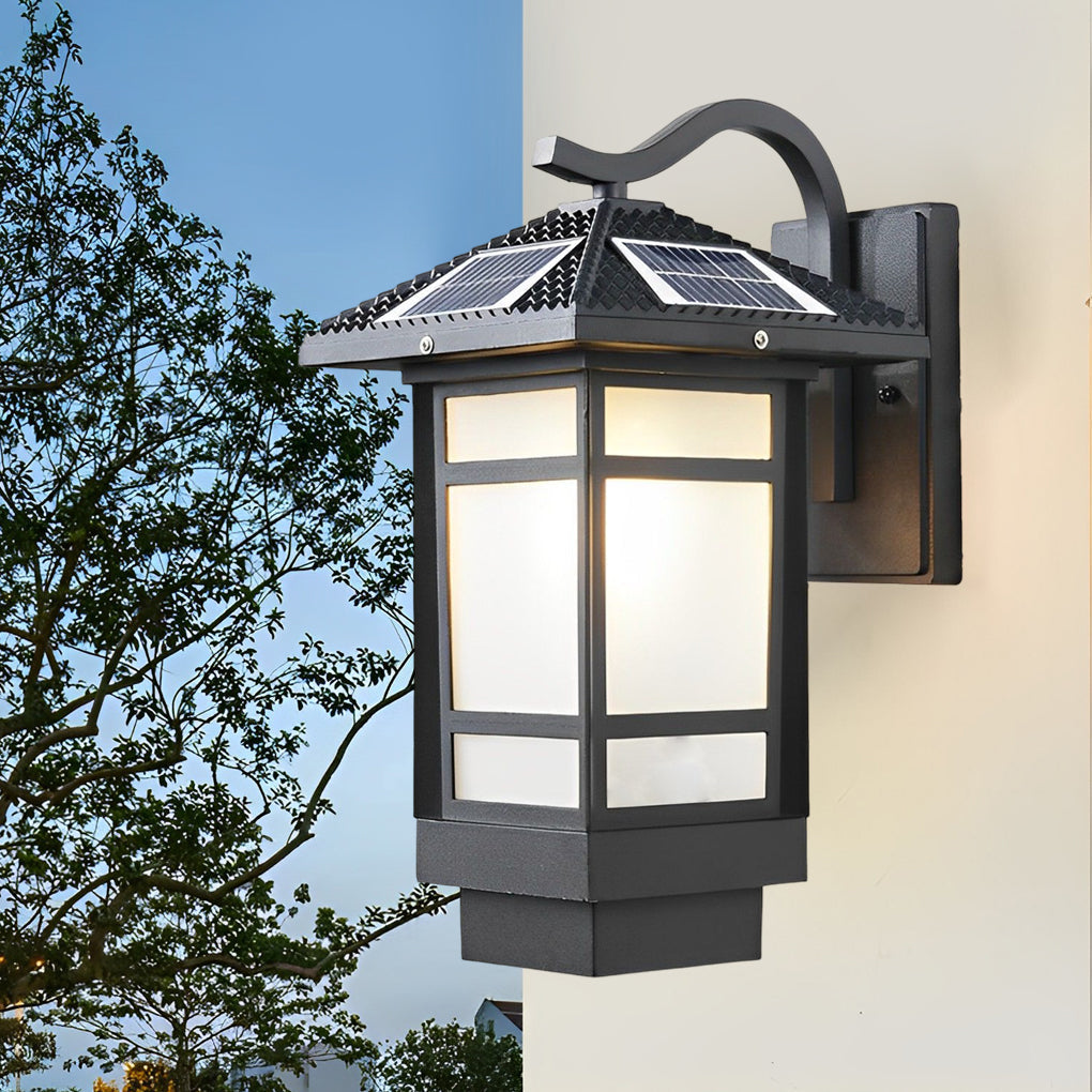 Retro Matte Black Outdoor Wall Sconce LED Waterproof Glass Lantern for Garden and Patio