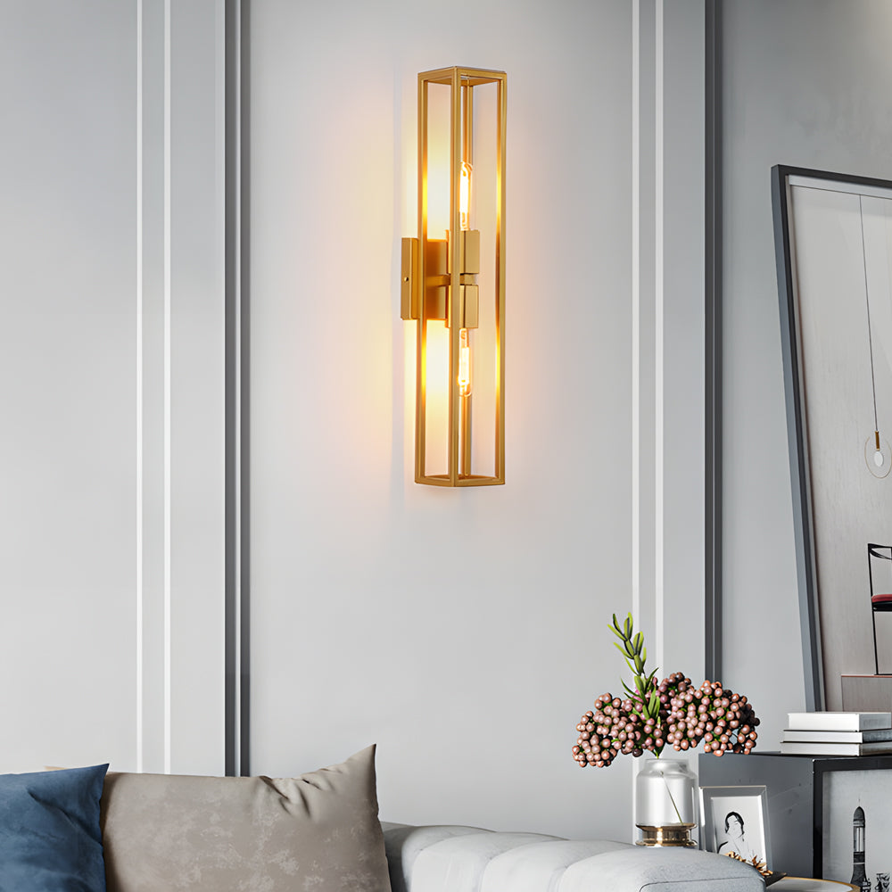 Retro Metal Frame Glass Wall Sconce Light with Dual E27 Sockets for Indoor Hallway Decor