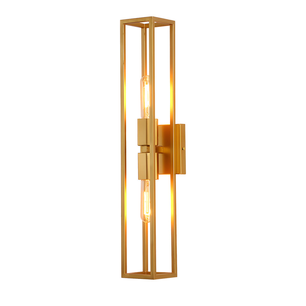 Retro Metal Frame Glass Wall Sconce Light with Dual E27 Sockets for Indoor Hallway Decor