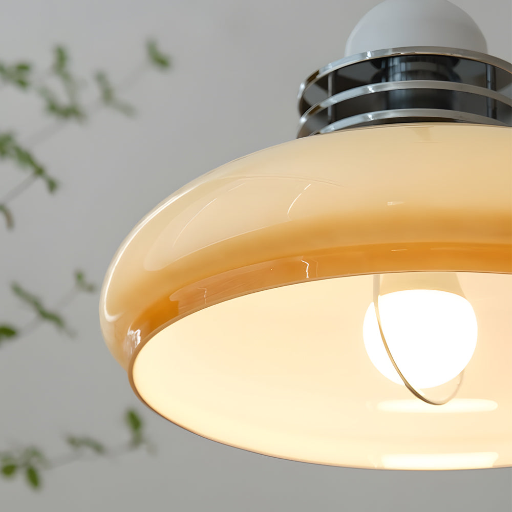 Retro Nordic Round Cream Glass Pendant Light with 3 Step Dimming for Dining Room