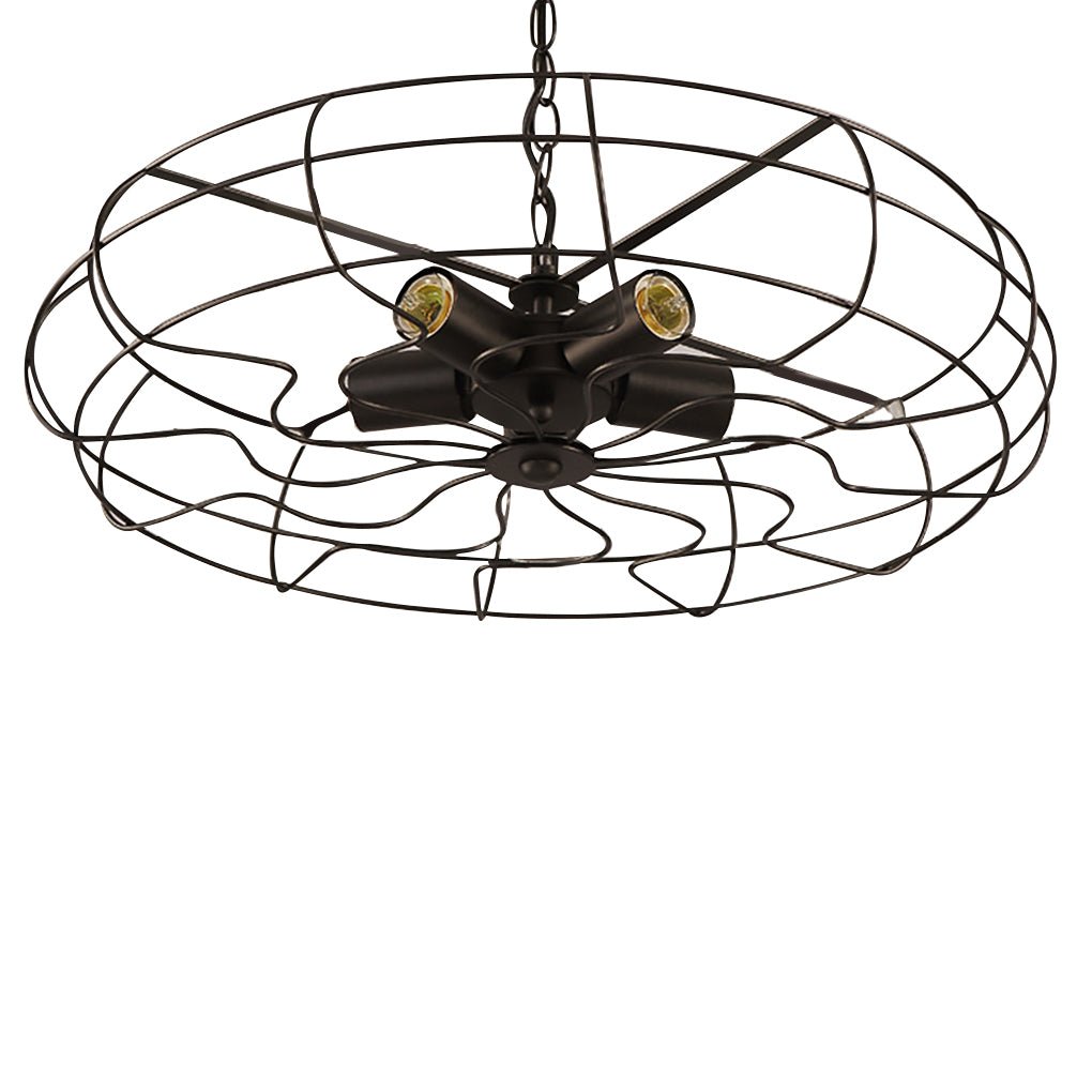 Vintage Industrial Cage Ceiling Fan Light Retro Iron Chandelier for Dining Room and Cafe