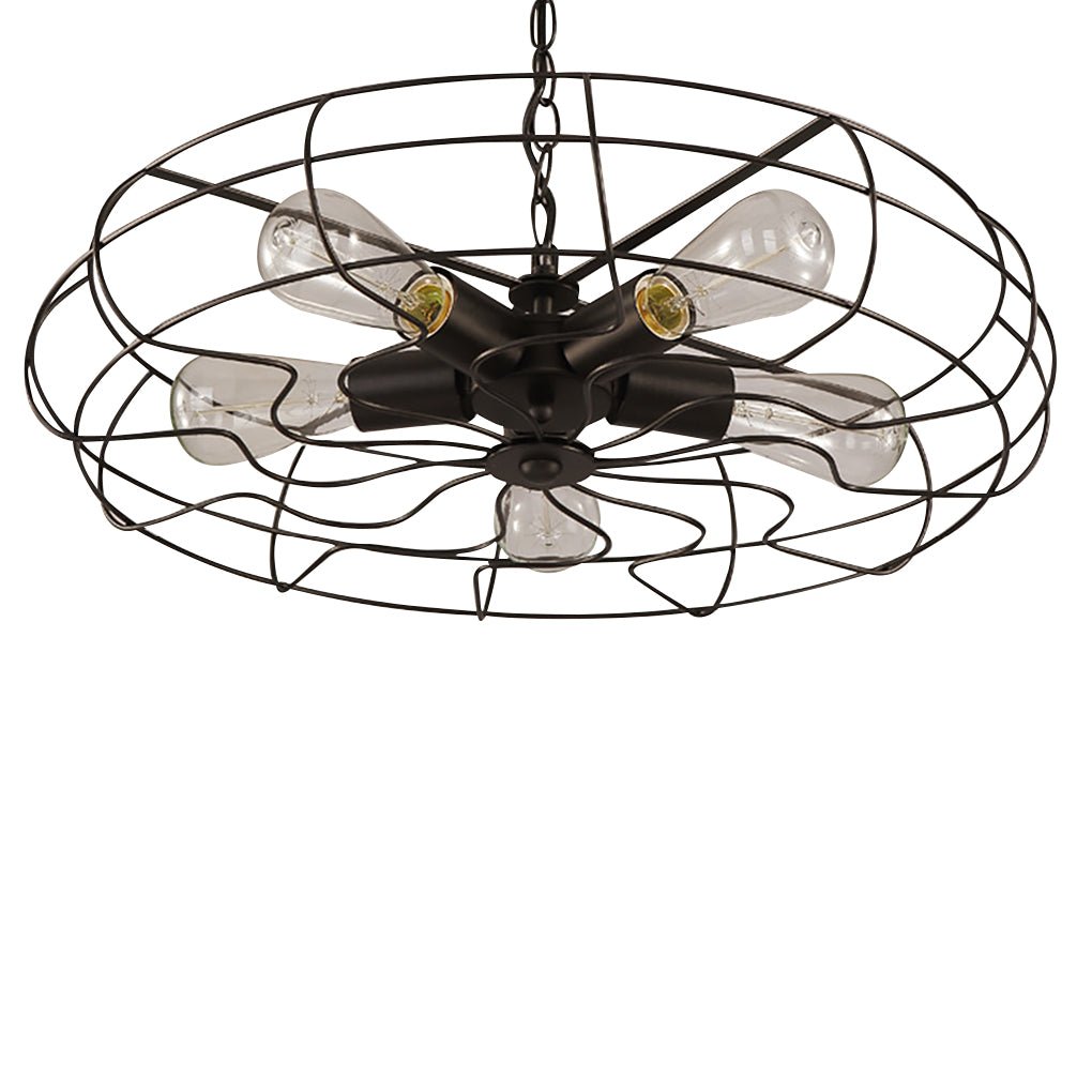 Vintage Industrial Cage Ceiling Fan Light Retro Iron Chandelier for Dining Room and Cafe