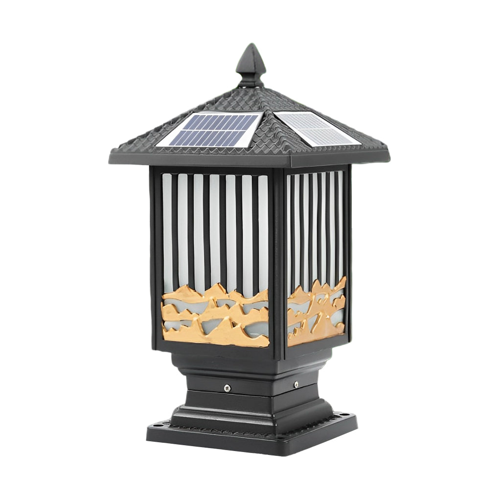 Retro Outdoor Solar Fence Post Lights Waterproof LED Black Die Cast Aluminum Lantern for Garden and Path