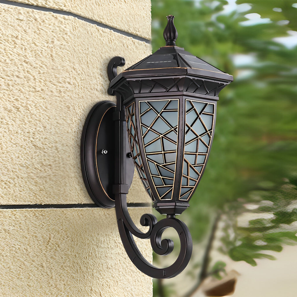 Retro Outdoor Solar Wall Lantern Waterproof Aluminum Exterior Sconce for Garden