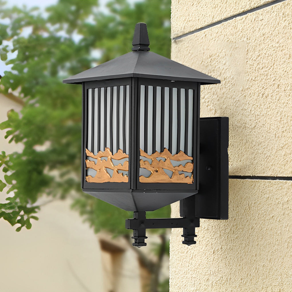 Retro Outdoor Solar Wall Light Waterproof LED Exterior Porch Lantern in Black for Garden