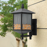 Retro Outdoor Solar Wall Light Waterproof LED Exterior Porch Lantern in Black for Garden