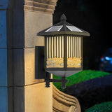 Retro Outdoor Solar Wall Light Waterproof LED Exterior Porch Lantern in Black for Garden