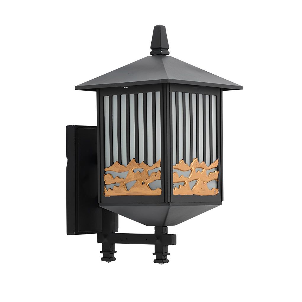Retro Outdoor Solar Wall Light Waterproof LED Exterior Porch Lantern in Black for Garden