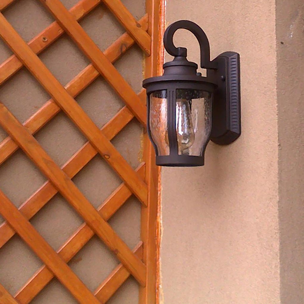 Retro Outdoor Wall Light Waterproof Exterior Sconce with Seeded Glass Shade for Porch Garden