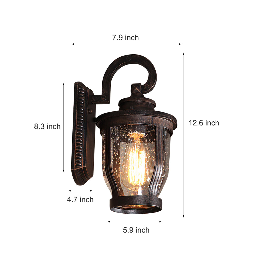 Retro Outdoor Wall Light Waterproof Exterior Sconce with Seeded Glass Shade for Porch Garden