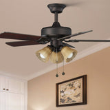 42 Inch Vintage Wood Blade Ceiling Fan with Quiet Copper Motor and 3 Light Chandelier Lighting