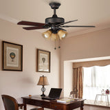 42 Inch Vintage Wood Blade Ceiling Fan with Quiet Copper Motor and 3 Light Chandelier Lighting