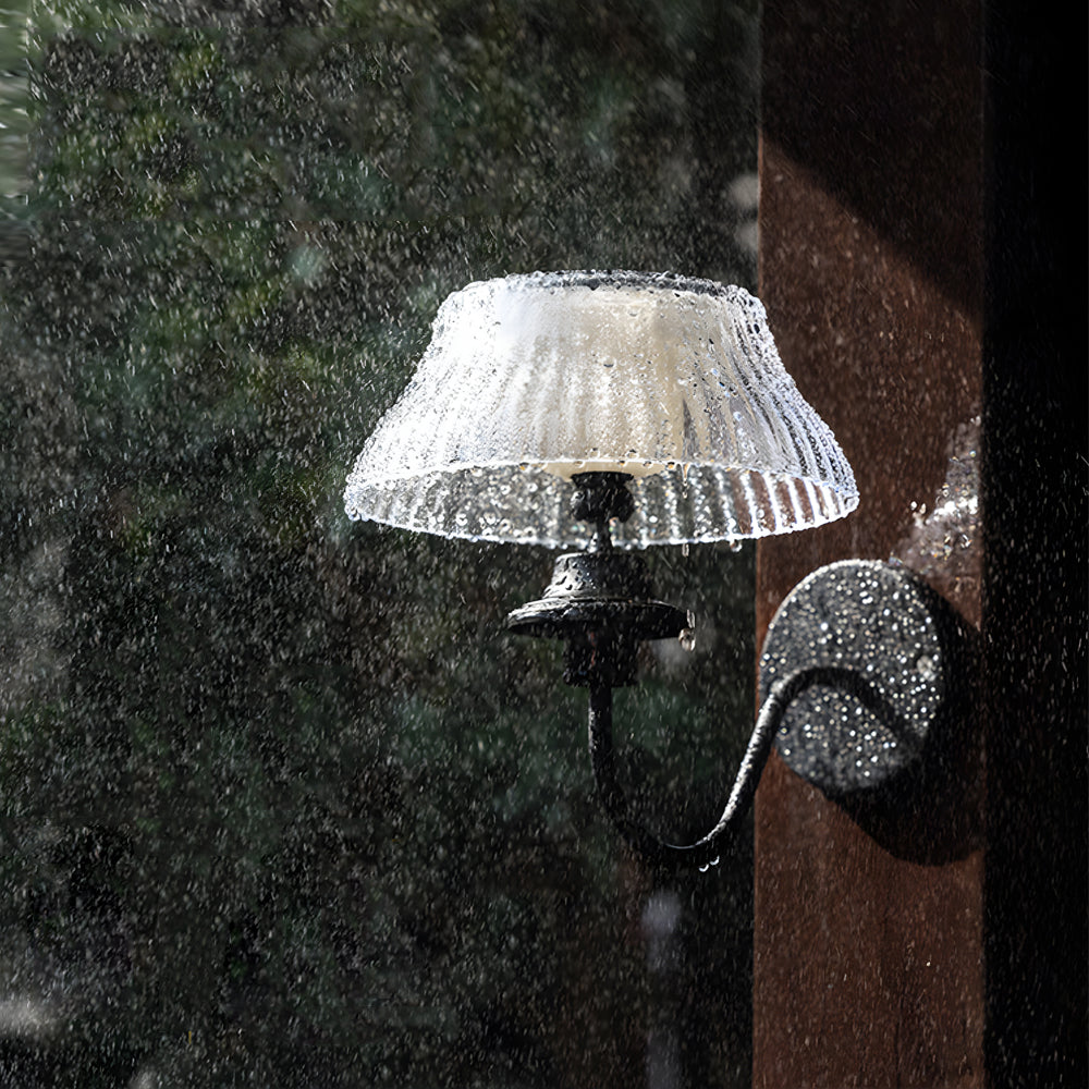 Retro Solar LED Outdoor Wall Sconce Waterproof Black Metal Light with Adjustable Acrylic Shade