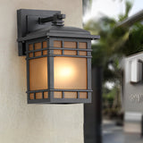 Retro Square Exterior Wall Light Amber Glass Waterproof Aluminum Sconce for Patio Balcony