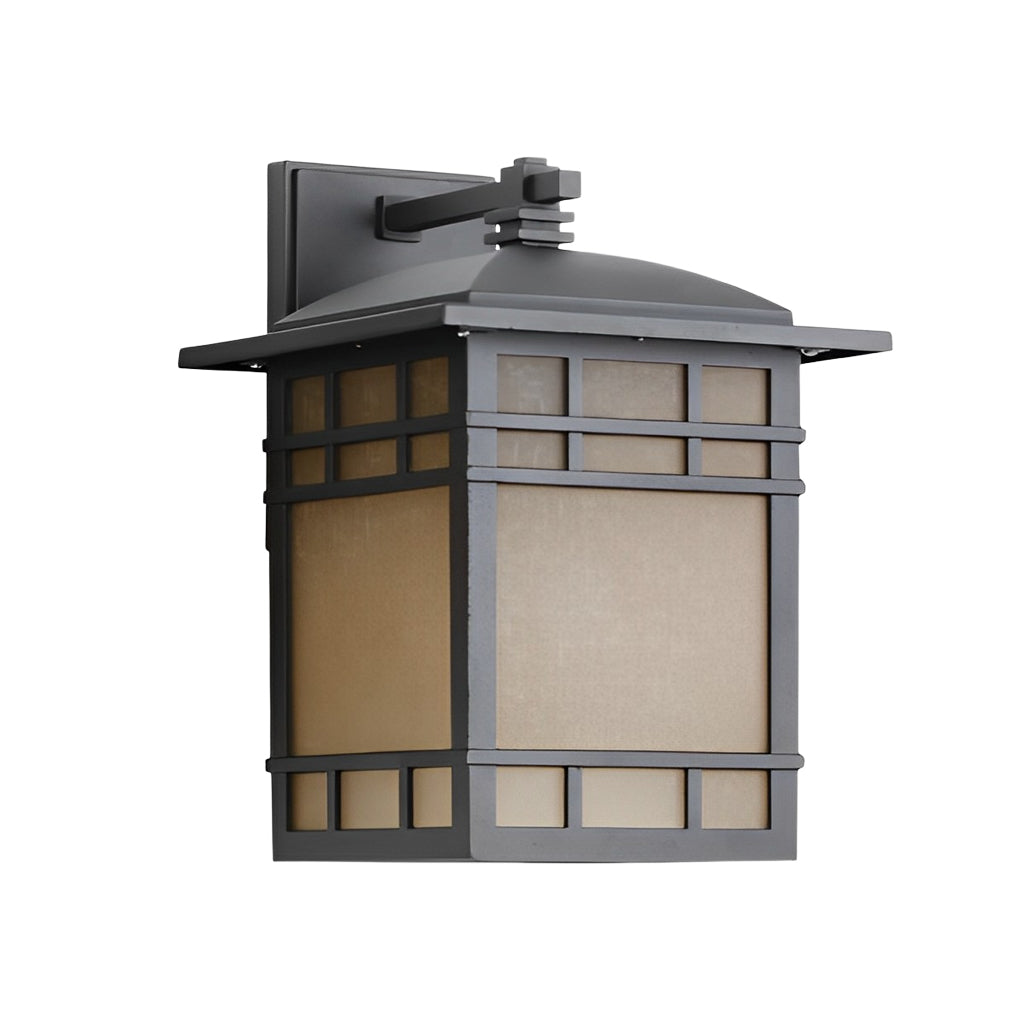 Retro Square Exterior Wall Light Amber Glass Waterproof Aluminum Sconce for Patio Balcony
