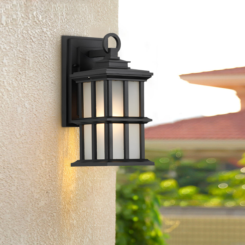 Retro Square Outdoor Wall Lantern Waterproof Black Aluminum Exterior Wall Sconce