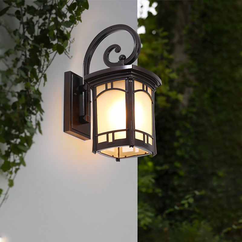 Retro Striped Glass Outdoor Wall Lantern Waterproof Die Cast Aluminum Exterior Light Sconce for Patio and Garden