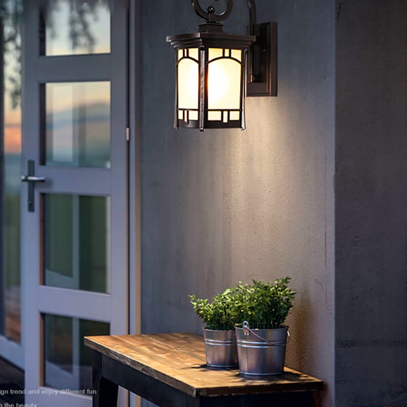 Retro Striped Glass Outdoor Wall Lantern Waterproof Die Cast Aluminum Exterior Light Sconce for Patio and Garden