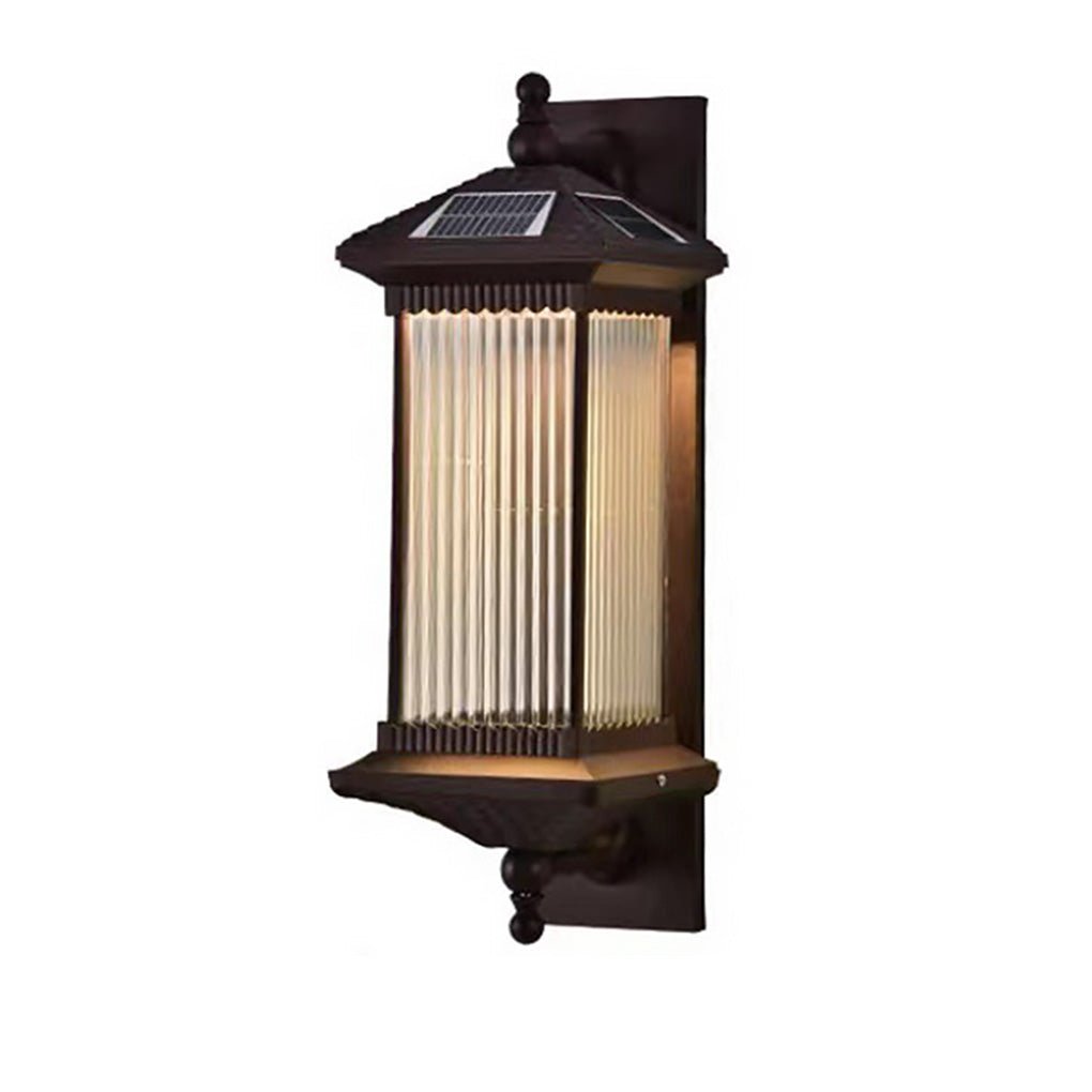 Retro Striped Glass Shade Outdoor Solar Garden Lights IP55 Waterproof Landscape Post Lamp