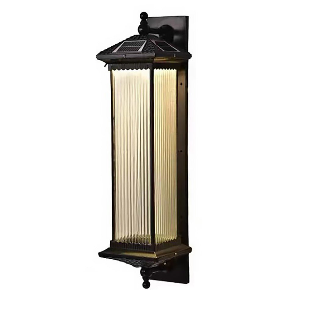 Retro Striped Glass Shade Outdoor Solar Garden Lights IP55 Waterproof Landscape Post Lamp