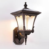 Retro Striped Glass Solar Powered Outdoor Wall Light Waterproof Black LED Exterior Sconce