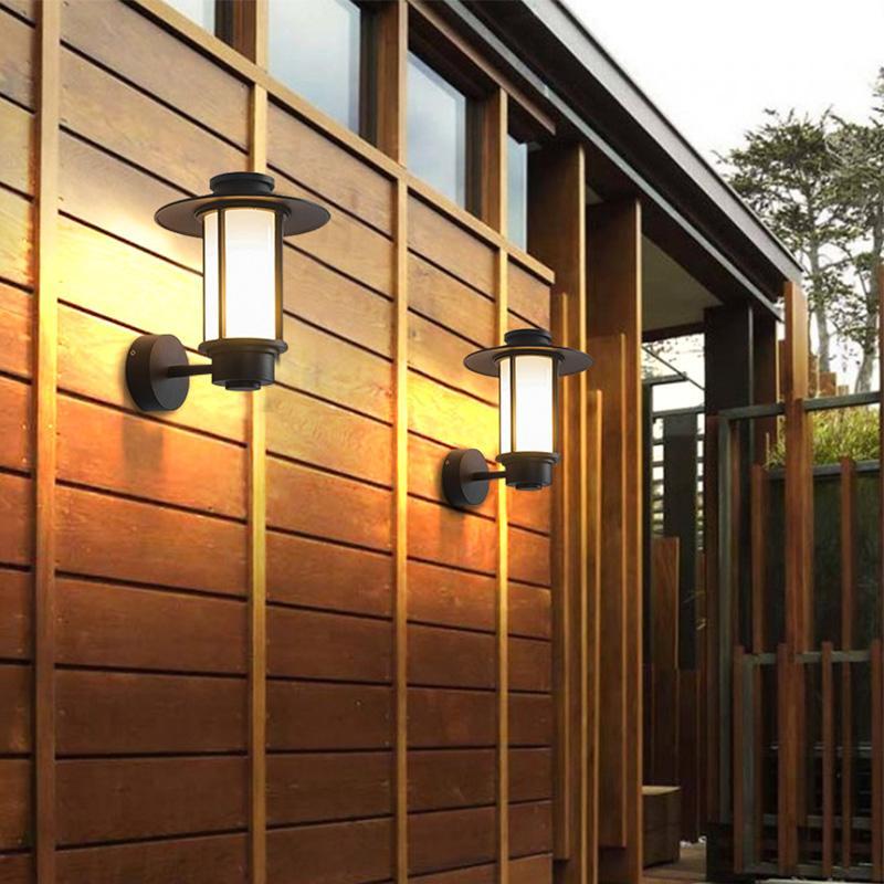 Retro Top Hat Shape LED Outdoor Wall Light Waterproof Black Aluminum Exterior Lantern Sconce